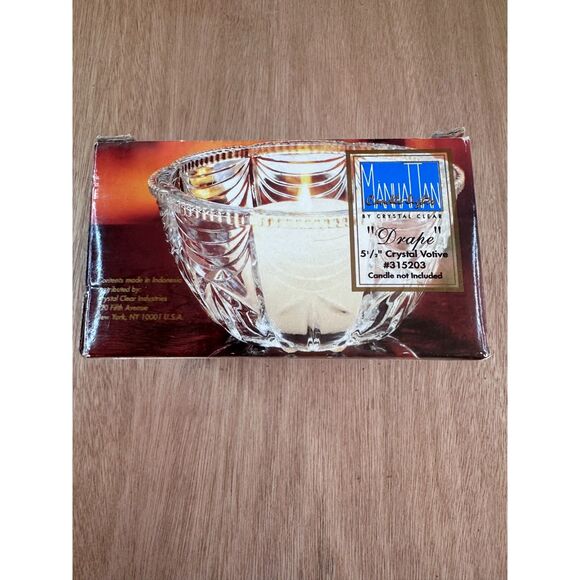 Vintage Manhattan by Crystal Clear “Drape” 5.5" Votive Candle Holder w/ Box - Picture 2 of 6